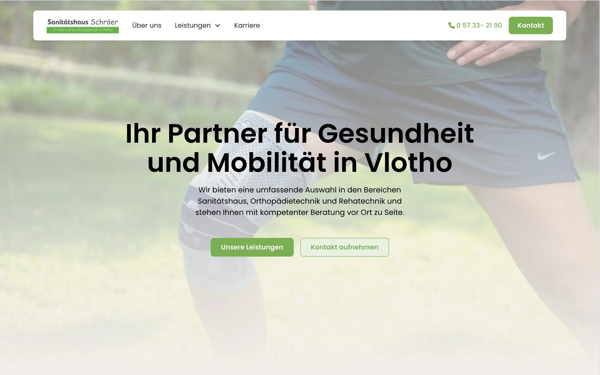 Website des Sanitätshaus Schröer in Vlotho